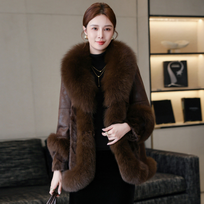 海宁皮草女修身中长款外套狐狸毛领韩版2025冬新款獭兔毛皮毛一体