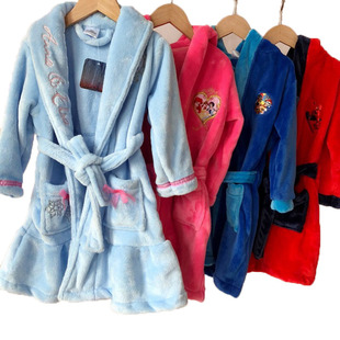 3-12岁比较厚实的珊瑚绒浴袍冰雪奇缘公主卡通刺绣家居睡衣