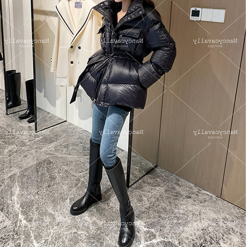 黑色系带收腰显瘦羽绒服女2025年冬装新款白鸭绒高端加厚短款外套