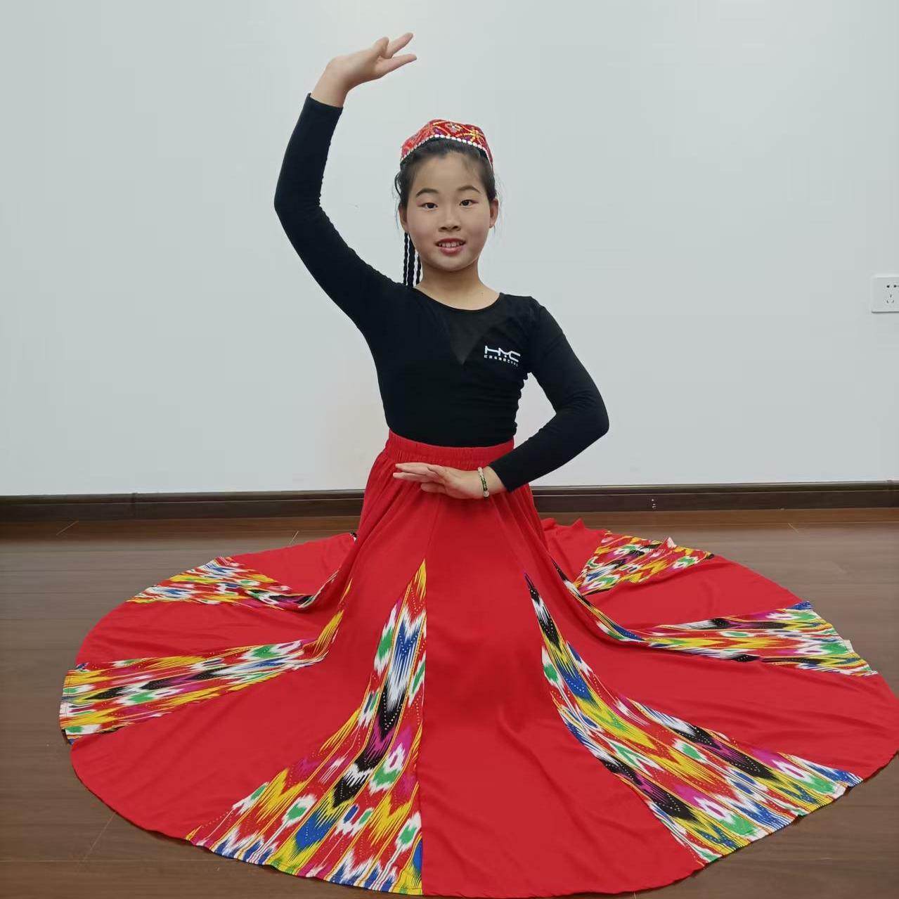 维族裙子练习新疆舞裙子半身裙艺考舞裙练功裙女维吾族舞蹈大摆裙