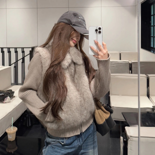 皮毛一体环保狐狸毛仿皮草双色定染复古翻领拼接假两件毛毛外套女