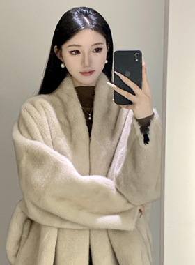 温柔慵懒风仿水貂绒环保皮草大衣女气质宽松毛毛短款外套秋冬新款