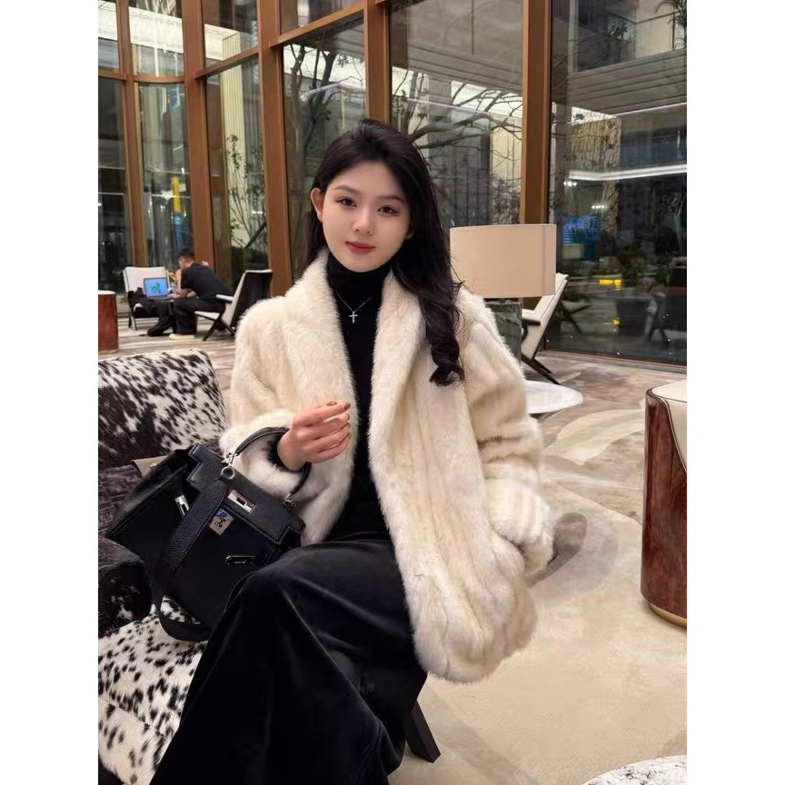 冬季高级感水貂毛皮毛一体外套