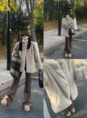 毛茸茸仿皮草羊羔毛短款外套女2025冬季新款加厚宽松水貂毛毛上衣