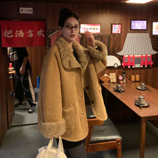 两穿皮毛一体羊羔毛机车服2025秋冬新款 宽松加厚麂皮绒毛毛外套女