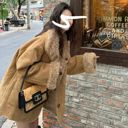 两穿皮毛一体羊羔毛机车服