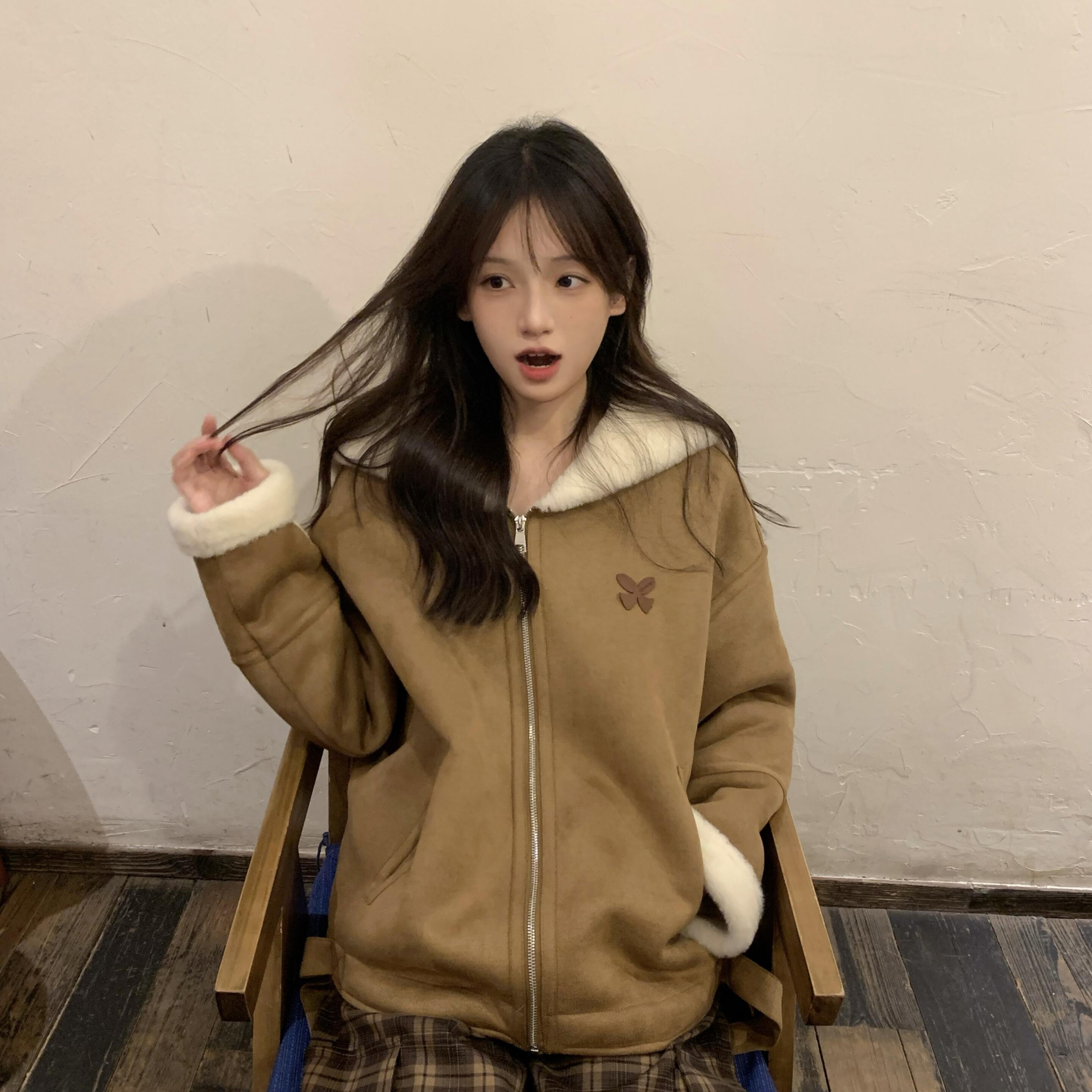 韩版保暖加厚皮毛一体外套