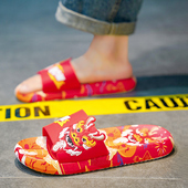 夏季 拖鞋 男外穿潮牌沙滩外出国潮醒狮中国风本命年龙年限定高级感