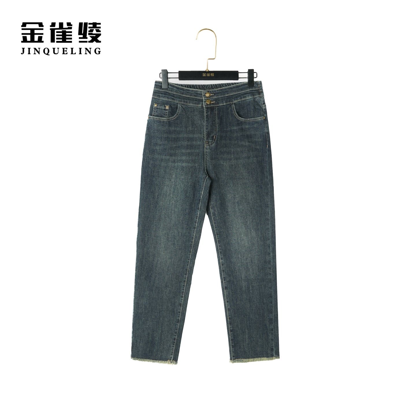 金雀绫 【黄石公园】春夏磨毛边修身弹力水洗9分牛仔裤K0228