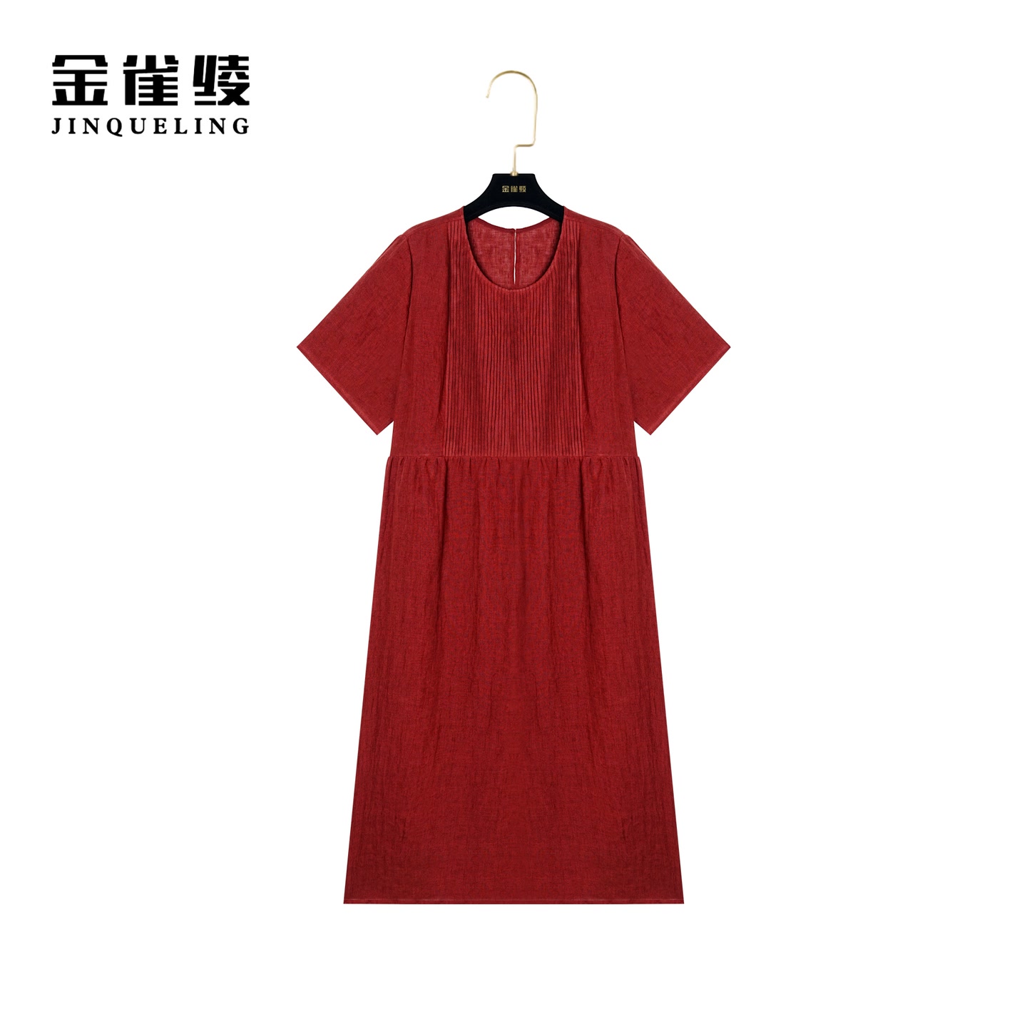 金雀绫【浓情波尔多】100苎麻轻奢法式气质显瘦连衣裙AL6236