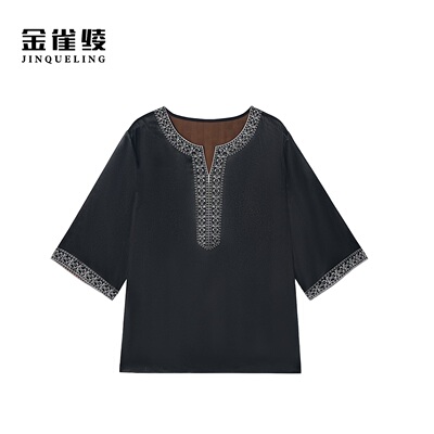 金雀绫【锦绣未央】香云纱桑蚕丝设计师刺绣加宽加大小衫SZA2S344