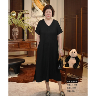 金雀绫【晚宴女王】法式V领优雅针织提花加宽加大连衣裙SZBL348