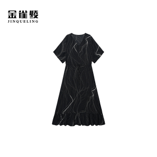 金雀绫 桑蚕丝弹力斜纹加宽加大抽绳连衣裙SZBT111 极光之夜