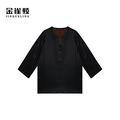 金雀绫【水调歌头】桑蚕丝香云纱设计款刺绣大码女装衬衫SZA1S171