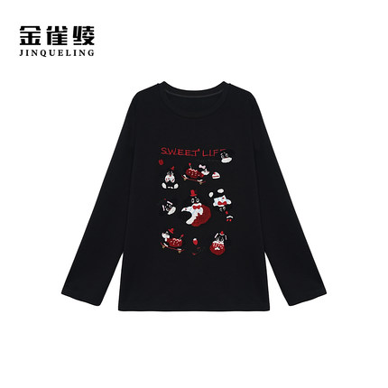 金雀绫【草莓小狗】卡通设计重工刺绣加宽加大T恤SZA3SY812