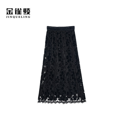 金雀绫【风谷幽兰】设计工艺丝绒镂空加宽加大半身裙SZA3QY593