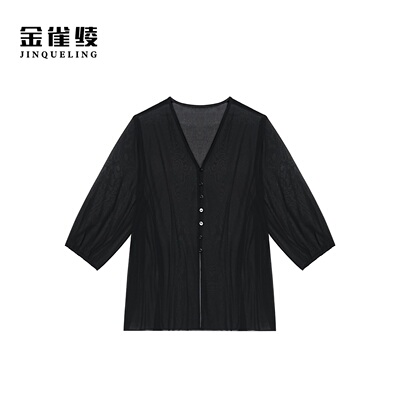 金雀绫【黑珊瑚】100桑蚕丝气质薄款宽松透气小衫AT6208