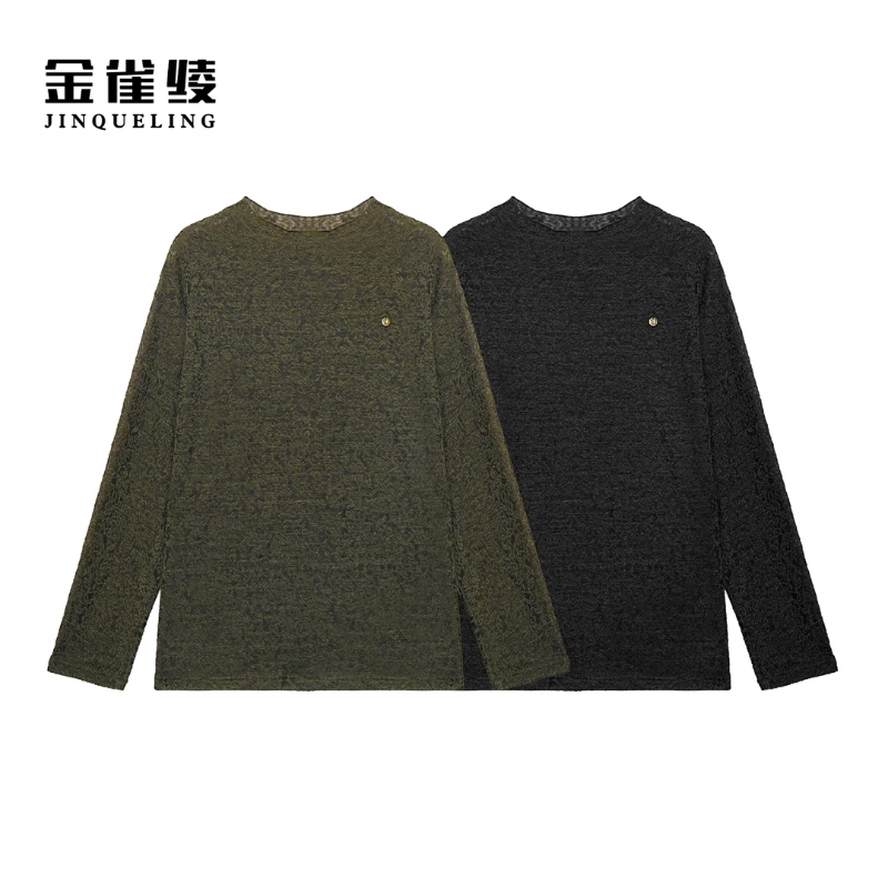 金雀绫【桑榆晚音】设计针织提花显瘦半高领加宽小衫SZA3SY648