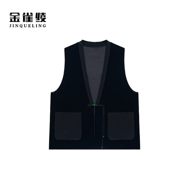 金雀绫【京华烟云】100桑蚕丝丝绒轻奢百搭加宽加大马夹SZA2TW534图片
