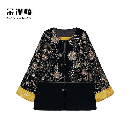 金雀绫【璀璨风华】100桑蚕丝丝绒加宽加大钉珠绣花外套SZA3TY830