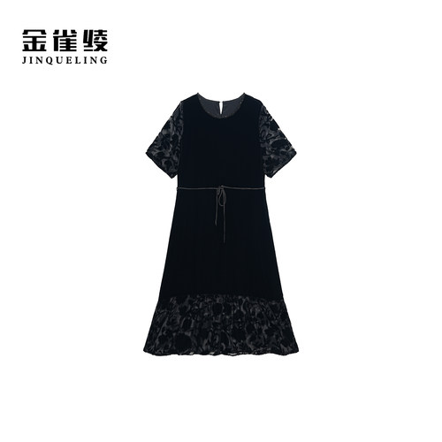 金雀绫【人间富贵】100桑蚕丝丝绒优雅加宽加大连衣裙SZBY483