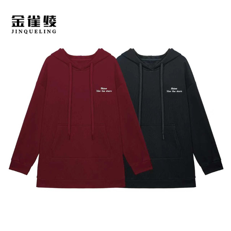 金雀绫【天鹅秀】时尚连帽潮流加绒加宽加大中长款卫衣SZA4SL723