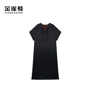 女装 桑蚕丝香云纱设计师感V领大码 连衣裙SZA1L137 清平调 雀绫