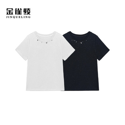 金雀绫【闪T】设计款潮流钉珠工艺加宽加大小衫SZA3SY574