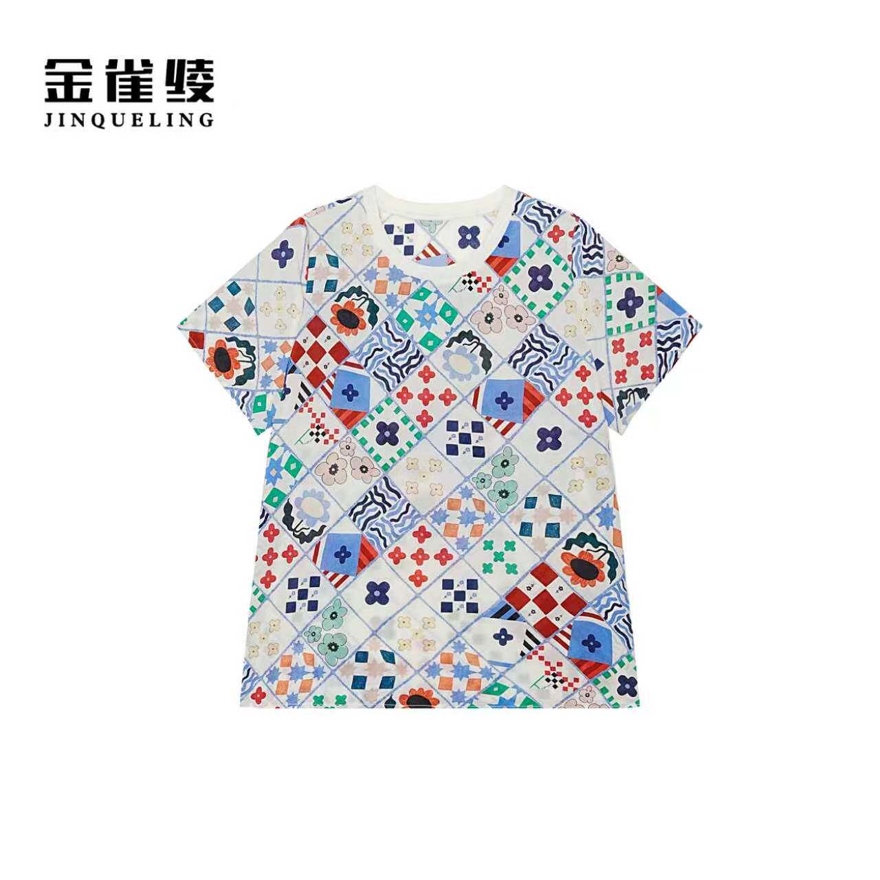 金雀绫【扑克牌】桑蚕丝弹力双绉印花加宽加大T恤SZBL279