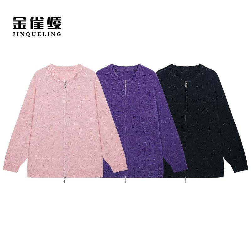 金雀绫【点点羊】厚款点子纱宽松圆领衫女士开衫毛衣SZAK3THL179