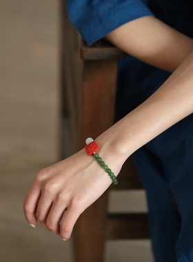作品原创设计风菠菜绿手串碧玉珠