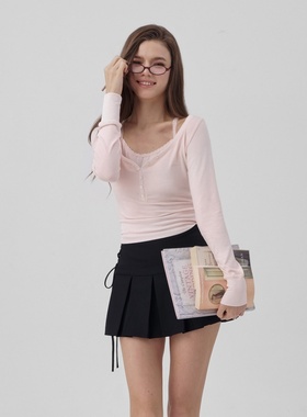 Kleesier韩国设计师品牌日常简约风纯色百搭系紧身迷你百褶裙