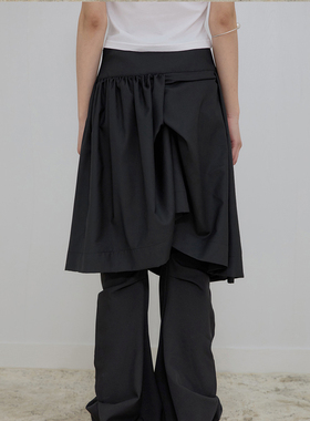 flareup韩国代购不对称设计褶皱中裙2025冬季新款复古毛呢半身裙