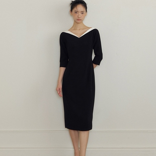 简约时尚 新品 V领连衣裙女 女装 lucirzu韩国设计师品牌2025年秋冬季