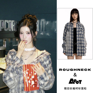 衬衫 ASA同款 纯棉格子衬衣女宽松做旧长袖 新款 韩国roughneck25秋季
