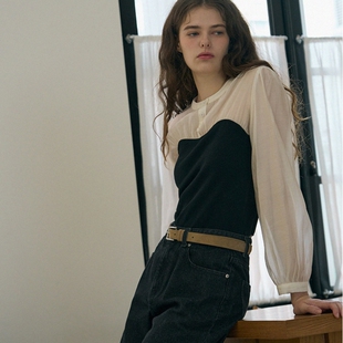 WOMEN2025年秋冬季 T恤衫 女装 长袖 上衣 新品 韩国设计师品牌DRAWFIT