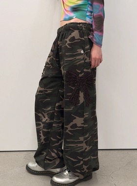 TYPESERVICE韩国设计师品牌2025秋新品女装休闲裤迷彩时尚长裤子