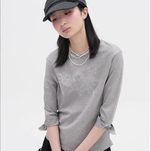 韩国小众纯棉花朵长袖圆领T恤女