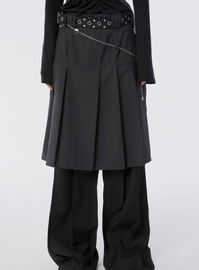 flareup韩国代购黑色高腰A字半身裙2025冬季新款设计通勤百褶裙子