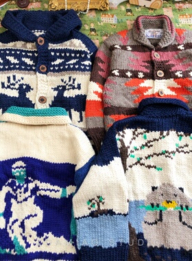 ZDAMIAO加拿大产粗线初产羊毛童趣稀有拼色厚外套古着vintage