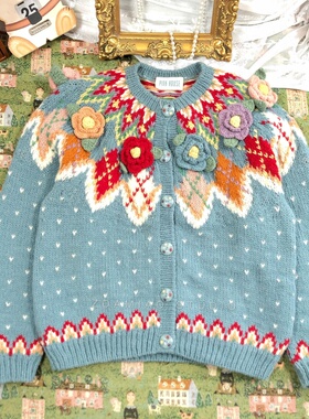 ZDAMIAO日本贵牌pinkhouse立体钩花摩天轮毛衣古着甜美日系少女