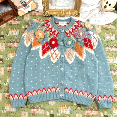 ZDAMIAO日本贵牌pinkhouse立体钩花摩天轮毛衣古着甜美日系少女