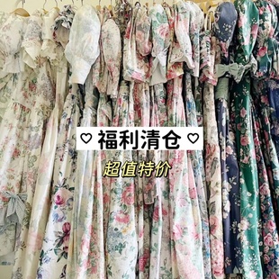 特价福利清仓!日本古着vintage碎花文艺格子棉夏连衣裙少女复古