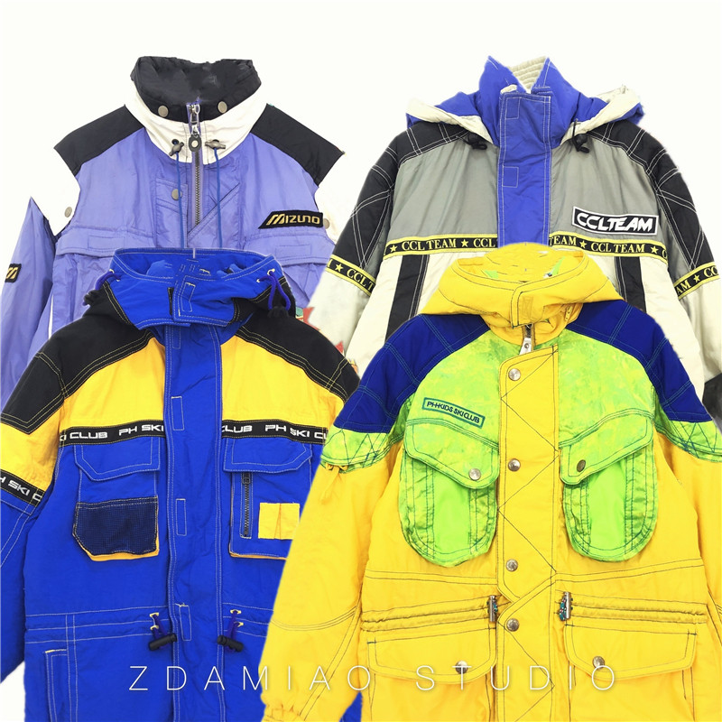 小码福利日本制古着童趣撞色滑雪服棉服复古嘻哈宽松bf风冬保暖