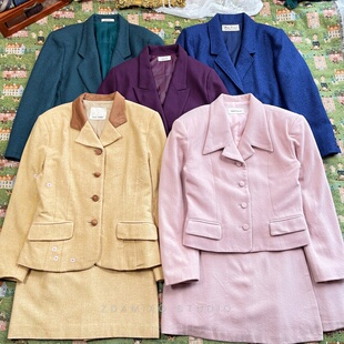 ZDAMIAO日本制中古vintage昭和复古纯色毛呢西装 港风复古 半裙套装