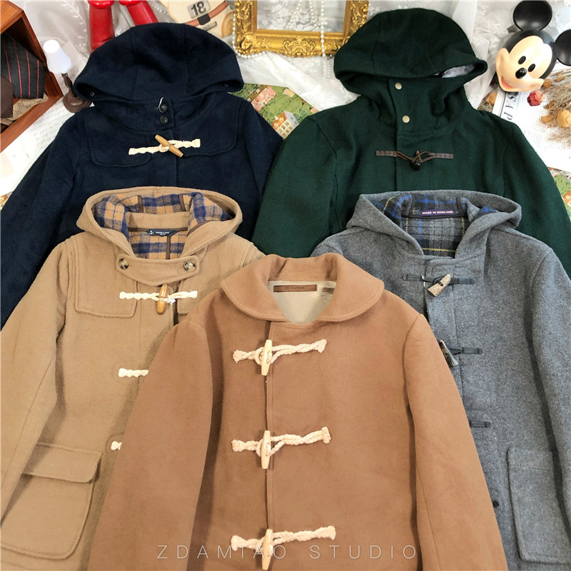 特惠日本制古着vintage复古羊毛呢牛角扣大衣学院日系英伦秋冬新