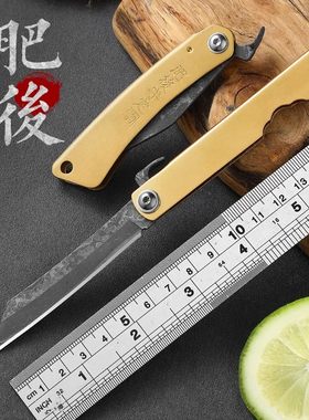 日式肥后守折叠大马士钢小刀户外野营手把肉刀家用厨房锋利瓜果刀