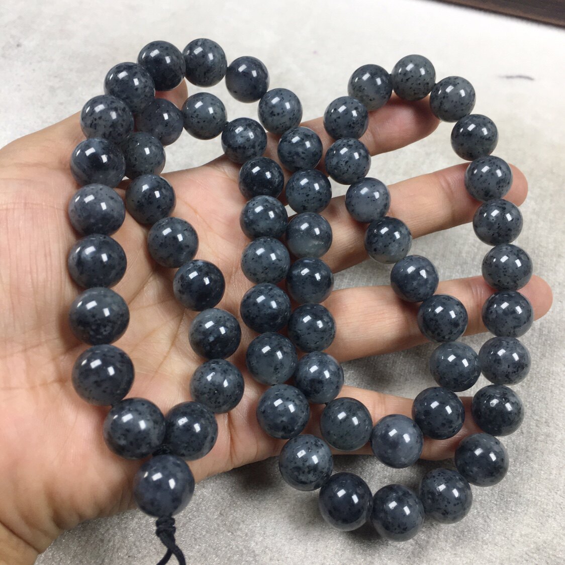 天然和田玉圆珠项链卡12mm大号男款满串珠链青花籽料意境珠链挂绳