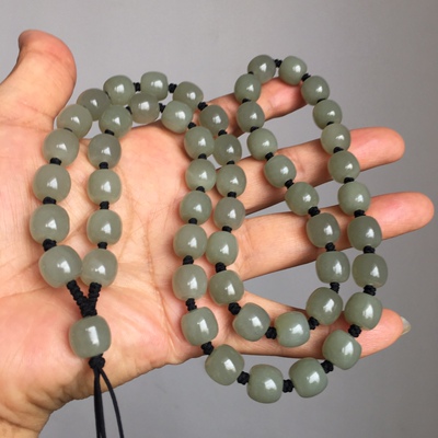 天然和田玉珠链大号老型珠苹果珠卡10mm男款玉石项链吊坠链浅湖水
