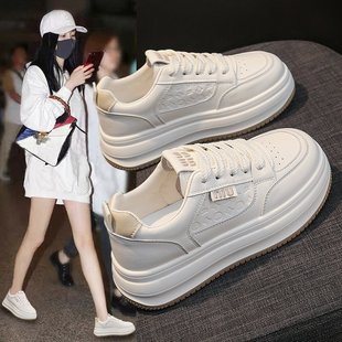 韩版 女ins透气单鞋 皮面运动鞋 跑步鞋 B609 女厚底板鞋 2025春秋新款